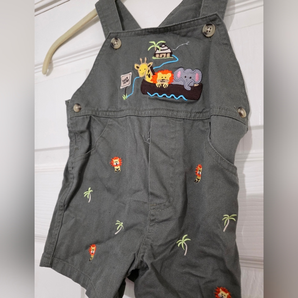 Vintage Baby Boy Noah's Ark Bib Overalls ANIMALS JUNGLE Sz 18M Shortalls Cotton